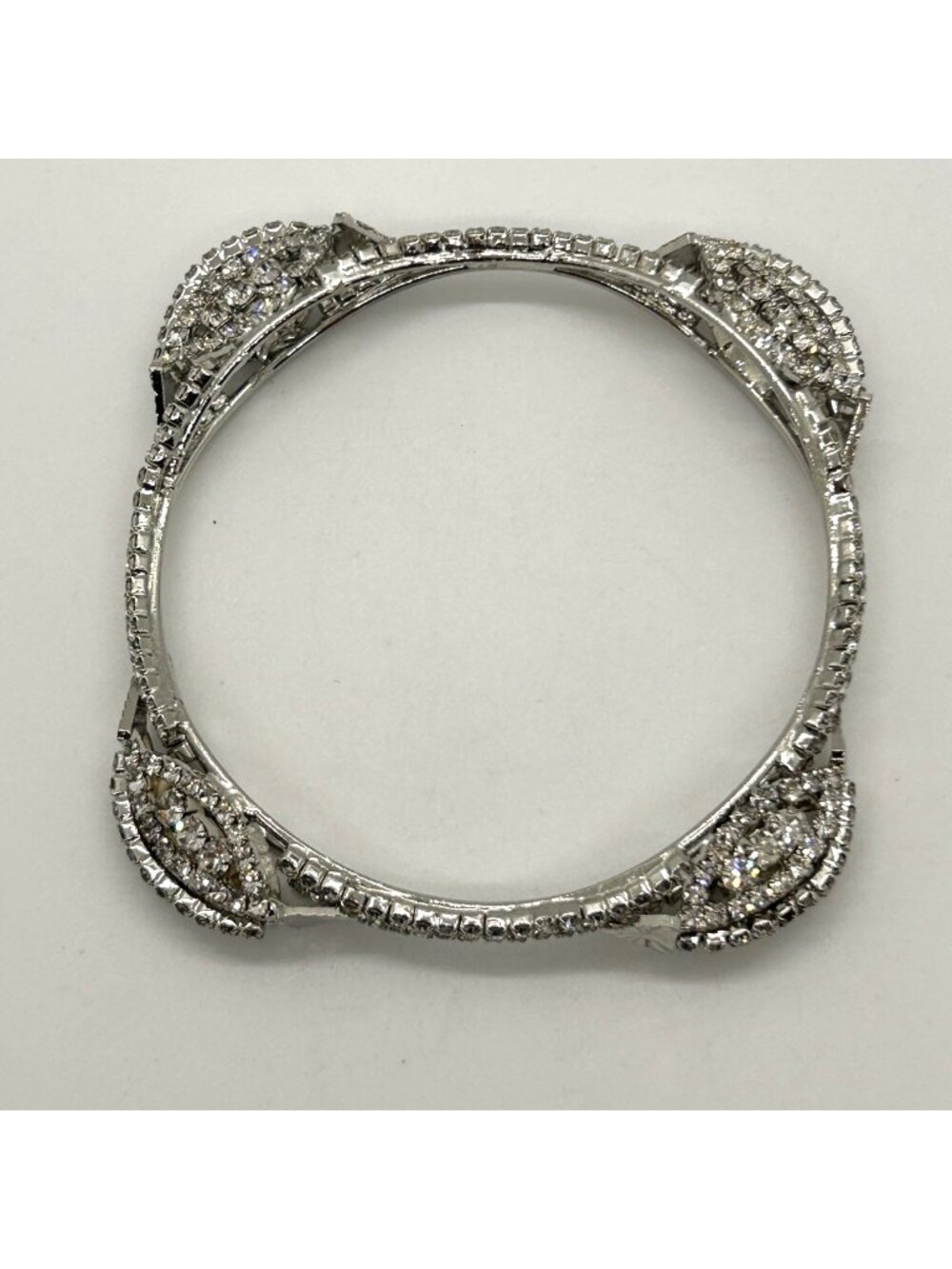 Vintage Rhinestone Bangle Bracelet Silver-tone Statement Wedding Bridal Prom